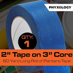 No-Residue 2 Inch, 60 Yard Blue Painters Tape 1 Pk. Easy-Tear, Pro-Grade Removable Masking Tape Great for Home, Office, Commercial Contractor. Clean, Drip-Free Painting w/Wide Crepe Paper Rolls