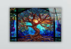 My Photostation.com 48Wx32H'' Stained Blue Life of Tree Glass Wall ArtTempered Glass Printing Wall Decor Large Wall Art Wall Hangings