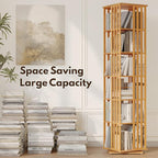 YOWOS Rotating Bookshelf Tower, 360 Display Spinning Bookcase, Bamboo Bookshelf Floor Standing Storage Rack, Wood Narrow Book Shelf Organizer for Kids&Adults(Nature, 6 Tier)