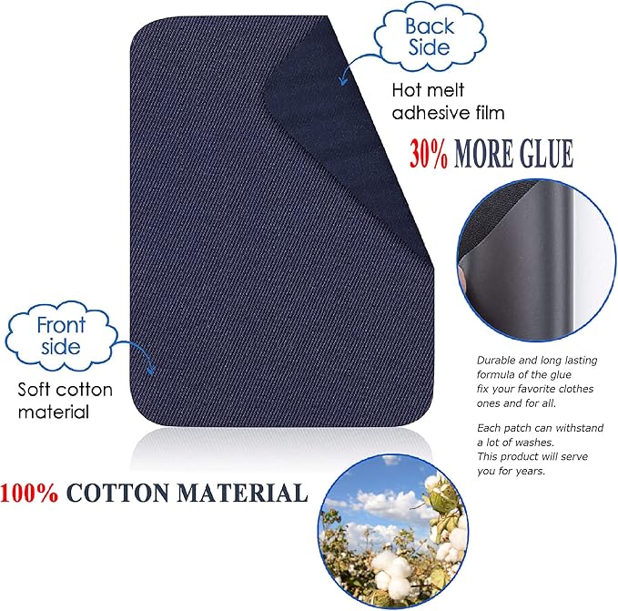 12PCS Fabric Iron on Patches Inside & Outside Strong Glue 100% Cotton Repair Patch for Clothes Pants Mending and Decorating, Dark Grey