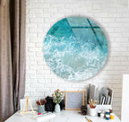 My Photostation.com 10''(25cm) Diameter Sea Waves Round Glass Wall Art Tempered Glass Printing Wall Decor Large Wall Art Wall Hangings