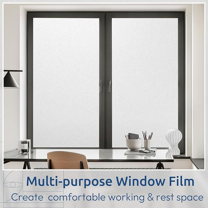 rabbitgoo Window Privacy Film, Non-Adhesive Frosted Glass Window Film for Bathroom, Static Cling Heat Blocking Stickers for Home Indoor Opaque Frosting Coverings House Tint, Matte White 29.5" x 157"