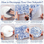 Epakh 36 Pack 6 Style Blue and White Decoupage Paper Napkins Assorted Floral Chinoiserie Decorative Cocktail Napkin Paper for DIY Crafts Fall Christmas Wedding Party Decor, Each Unfolded 13''