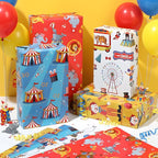 Pineraap 12 Sheets Circus Wrapping Paper, Cute Circus Acrobatic Clown Ferris Wheels Balloon Tent Pattern Folded Gift Packing Paper for Birthday, Baby Shower, Parties, Gifts, Crafts, 20 x 28 inch