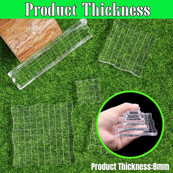 4Pcs Clear Acrylic Stamp Blocks Set, Acrylic Stamping Blocks Tools Clear Stamps with Grid Lines for Photography Props Scrapbooking Crafts Card Making