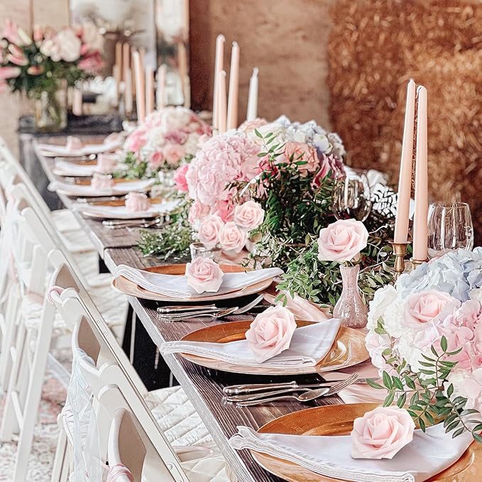 Artificial Flowers Foam Fake Roses 25pcs Light Pink Roses with Stems for Home Decor DIY Wedding Bouquets Party Bridal Shower Centerpieces Faux Flower Arrangements Tables Decorations