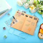 Yinder 7 Pcs Vintage Rubber Clear Stamps Set 4 Sheet Transparent Postage Silicone Stamps 3 Pcs Acrylic Stamp Block Tools with Grid Lines Rubber Craft Supplies for DIY Scrapbooking Journaling