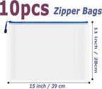 AUSTARK 10 Pcs Zipper File Bags, Waterproof Plastic Mesh Pouch for Office School, Board Game Storage Bags (B4 Size 15''x11'', White and Blue)