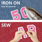 Letter and Number Iron On Patches, A-Z Alphabet and Numbers 0-9 Embroidery Applique Patch, DIY Decorative Heat Press Patches for Clothing Jeans Jackets Backpacks Hats (Pink 72 Pcs)