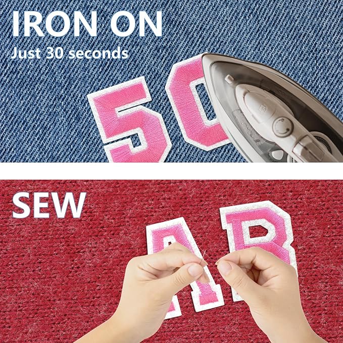 Letter and Number Iron On Patches, A-Z Alphabet and Numbers 0-9 Embroidery Applique Patch, DIY Decorative Heat Press Patches for Clothing Jeans Jackets Backpacks Hats (Pink 72 Pcs)