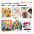 Shuttle Art Fabric Paint, 18 Colors Permanent Soft Fabric Paint in Bottles (60ml/2oz) with Brushes, Palette, Stencils, Non-Toxic Textile Paint for T-Shirts, Shoes, Jeans, Bags, DIY Projects&Art