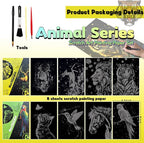 Scratch Paper Art for Adults-Glow in The Dark Scratch Painting Craft Kit (8 Sheets A5)|DIY Foil Engraving Art Set|Stress Relief Gift for Craft Lovers|Creative Scratch Art Home Decor(Animal Series)