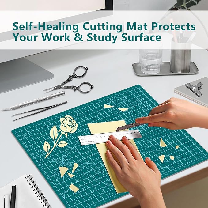 Cutting Mat 8in6in Self Healing Cutting Mat Size Double Sided 5-Ply Rotary Sewing mat for Crafts Fabric Quilting Hobby Art Clay Precision Scrapbooking Project, A5, Green 2PCS