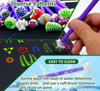 GEOCCI Flower Petal Tools for Dot Painting，50 Petal Shapes Dotting Tool，Mandala Dot Art Tools for Rocks，Embosssing Tools for Painting Dots （Purple）