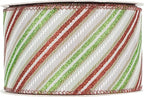 MEEDEE Red and Green Diagonal Striped Ribbon 2.5 Inch White Satin with Lime Green and Red Glitter Wired Ribbon for Christmas Tree, Garlands, Wreaths, Topper Bow (10 Yards)