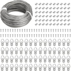 Blisstime Picture Hanging Kit - 100 Feet Braided Hanging Wire, 60 Pcs D Ring Picture Hangers with Screws and 60 Pcs Aluminum Crimping Loop Sleeve for Canvas Paintings, Photo Frames