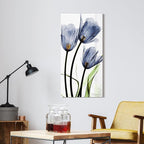 Empire Art Direct Frameless Free Floating Tempered Glass Panel Graphic Wall Art Ready to Hang, 24" x 48", Three Blue Tulips, Flower wall art