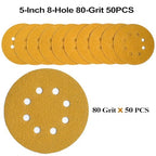 5-Inch 8-Hole Hook and Loop Sanding Discs 80-Grit Random Orbit Sandpaper, 50-Pack