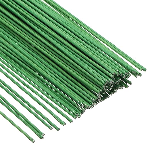 PATIKIL 16 Gauge 16" Floral Stem Wire, 100 Pcs Paper Wrapped Iron Artificial Flower Stem Accessories for DIY Bouquet Stem and Craft Decoration, Light Green