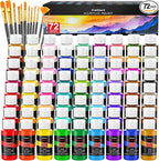 Caliart Acrylic Paint Set with 12 Brushes, 72 Colors (59ml, 2oz) Art Craft Paints Gifts for Artists Adults Beginners Painters, Halloween Pumpkin Canvas Ceramic Rock Painting Kit Art Supplies
