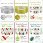 MEEDEE Christmas Ribbon 3/8 inch Thin Holiday Ribbon Set in Red, Green, White, Gold & Silver Color 12 Rolls 60 Yards Perfect for Gift Wrapping, Xmas Wreath Decor, Garlands, and Holiday Crafts