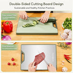Titanium Cutting Board – Double Sided Cutting Boards for kitchen, Pure Titanium & Wheat Straw PP, Food-Grade Metal Chopping Board, Easy to Clean Large Size 16"x11"