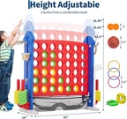 Giant 4 in a Row Game,Adjustable Height Board Jumbo 4-in-a-Row Game with Quick-Release Slider,Mini Basketball,Golf & Ring Toss Set for Family Party, Outdoor & Indoor