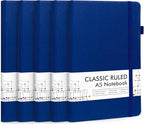 feela 5 Pack Journal Notebook Bulk for School, Hardcover Business Notebooks Classic Ruled Lined Journals with Pen Holder for Work Note Taking, with 5 Black Pens, 120 GSM, 5.1”x8.3”, A5, Navy