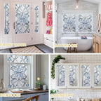 3D Stained Glass Window Privacy Film, Heat Control UV Blocking Static Cling Decorative Window Film for Bathroom,Front Door,Home Non Adhesive,16.9 x 39.3 inches Azure Bloom