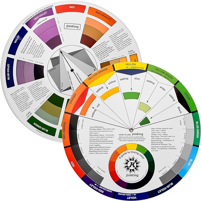 JimKing Creative Color Wheel, Paint Mixing Learning Guide, Art Class Teaching Tool for Makeup Painting Tattoo,Blending Board Chart Color Mixed Guide Hardboard(9.25inch)