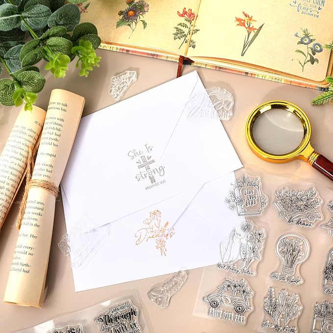 Whaline 5 Sheets Bible Verse Clear Stamps Christian Jesus Silicone Transparent Stamps Greeting Words Border Stamp Cards for DIY Card Making Scrapbooking Embossing Album Decor