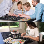 Puzzle Mat Roll Up with Drawstring Storage Bag, Portable Saver Pad 46” x 26” Up to 1500 Pieces with Non-Slip Rubber Bottom & Smooth Top + 4 Puzzle Sorting Trays & Travel-Friendly Storage Bag