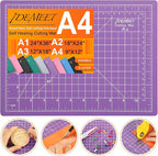 Density-upgraded 9"x12" Self Healing Cutting Mat, Idemeet Rotary Sewing Mat for Crafts, 5-Ply Blade Table Protector Cut Board for Fabric Leather Cutting Quilting Modeling Hobby Project, A4, Purple