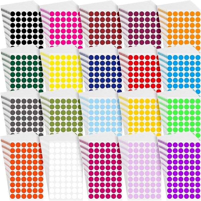 Thenshop 12000 Pcs 1/2 Inch Round Colored Circle Dot Sticker Label 20 Assorted Colors Adhesive Circle Dot Label Coding Sticker for Coloring Marking Organizing