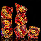 OUKELANWO Magic Lord Rings DND Dice Set with Box, 7Pcs Resin LOTR D&D Dice Set for Role Playing Game, Red Gold Dungeons Dragons D and D Sharp Edge Dice D20 D12 D10 D8 D6 D4