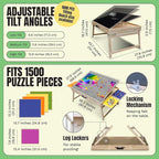 Puzzle Ready Puzzle Table with Drawers - 1500-Piece Wood, 27" x 36", Foldable & Portable - Jigsaw Puzzle Table & Organizer Design with 4 Color-Coded Trays, 3 Tilt Angles & Cover Mat