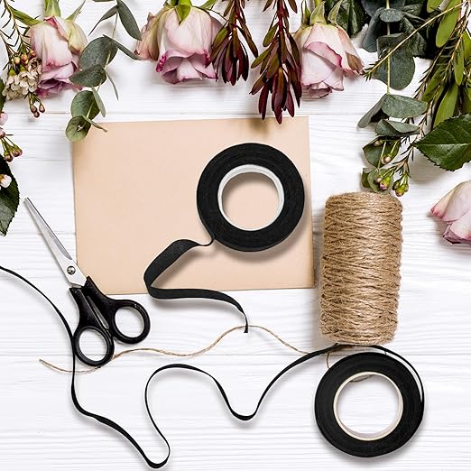Max Shape 12 Rolls 1/2 Inch 30 Yard Floral Tapes for Bouquet Stem Wrapping, Green Floral Tape for Floral Arranging Craft Projects Corsages, Wedding Bouquet (Black)