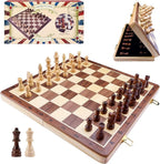 Gothink Magnetic Wooden Chess Board Set with Manual for Adults Kids 15 Inch Chess Puzzle with 32 Wood Handmade Pieces Folding Portable Travel Unique Chess Game for Tournament Professional Beginner