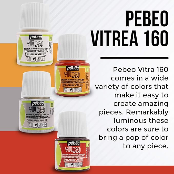 Pebeo Vitrea 160 Glass Paint - Transparent Colour Glossy and Brilliant - Made in France - DIY Craft Paint for Stained Glass and More - Set of 8 Colors Bundled Application Brushes