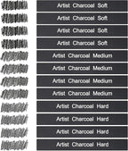 12 Pack Compressed Charcoal Sticks, Vine Charcoal Stick for Drawing, Sketching, Shading, Art Supplies Sketch Kits Tools Soft, Medium and Hard Grade
