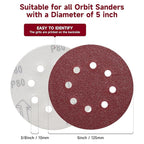 100 PCS 5 Inch Sanding Discs 240 Grit, Round Hook and Loop Sandpaper for Random Orbital Sander