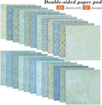 6''x 6'' Blue Geometric Scrapbook Paper Pad- 24 Sheets Double Sided Paper for Junk Journal Supplies DIY Cards Making Decor Gifts Crafts Wrapping Decorative Collage Folded Photo Album