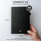 Wordsworth & Black A5 Mixed Media Journal 96 Mix Pages, Hardcover Leather, 190 GSM Paper, Journaling Notebook for Work & Sketching, Journals for Women, Men - Gifts Box Included Black