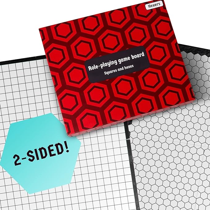 The Authentic Role-Playing Game Board by Hexers, Mat Alternative, Compatible with Dungeons and Dragons D&D DND Pathfinder RPG, 27x23 inches, 1 inch Square and Hexes Battle Grid, Foldable & Dry Erase