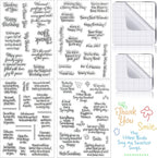 4 Sheets Sentiments Rubber Clear Stamps Set for Card Making and DIY Scrapbooking Journaling 2 Acrylic Stamp Blocks with Grid Lines for Birthday Wedding Wife Husband Anniversary Special Occasion Cards