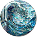 My Photostation.com 10''(25cm) Diameter Ocean Wave in Blue Mosaic Round Glass Wall Art Tempered Glass Printing Wall Decor Large Wall Art Wall Hangings