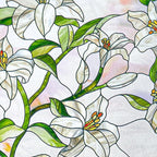 3D Stained Glass Window Film, Decorative Window Privacy Film for Bathroom, Front Door, Home, Sun Blocking Heat Control, Static Cling,White Lily 35.4inch x 78.7inch