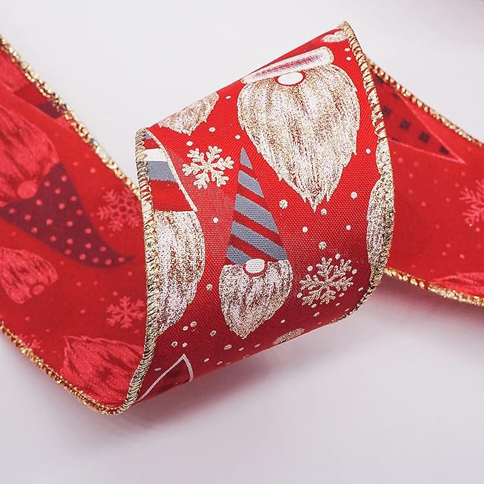 CT CRAFT LLC Red Satin with Elf Christmas Wired Ribbon 2.5 Inch x 25 Yards for Christmas Home Decor Tree Topper Bow Gift Wrapping DIY Crafts Wreath Garland