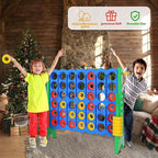 Jumbo 4 in a Row Game Set,4FT Giant Game Set with Carry Bag&44 Pieces Rings&Cup Holder,Indoor/Outdoor Yard Game for Kids & Adults-Fun Family&Party Game-Boosts Brain Power (Blue&Green)