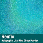 Renfio Holographic Ultra Fine Glitter Powder Metallic Resin Glitter 2.11 Oz (60g) PET Flakes Crafts Sequins 1/128" 0.008" 0.2mm Epoxy Chips Flakes for Tumblers Roses Slime - Laser Light Teal Blue